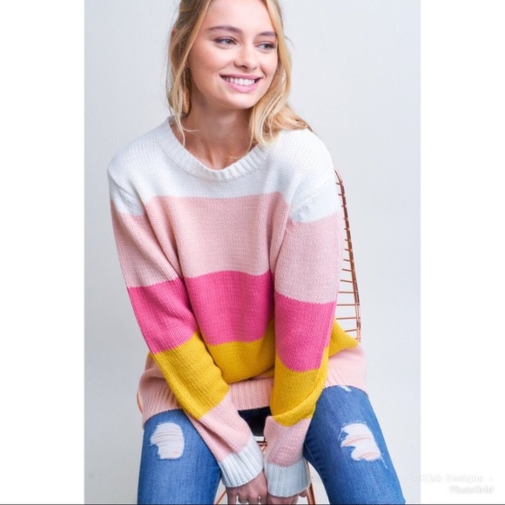 Color Block Multi Stripe Relaxed Sweater! - Picture 2 of 4